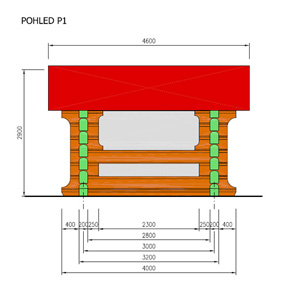 Zahradní altán varianta 1 - vzdušnější (boční pohled)