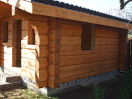 Log cabin house window
